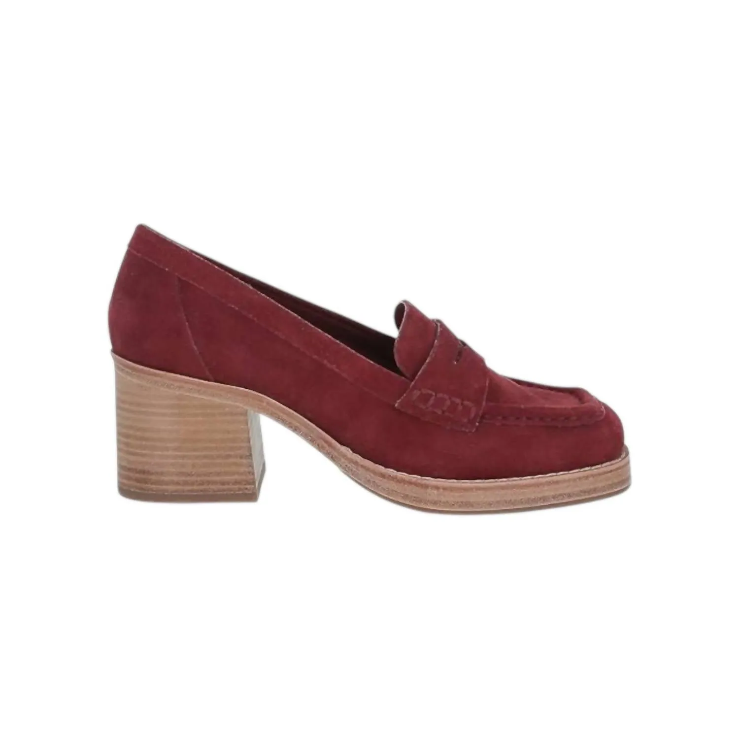 Women's Irene Penny Loafer Heels In Bordo Suede