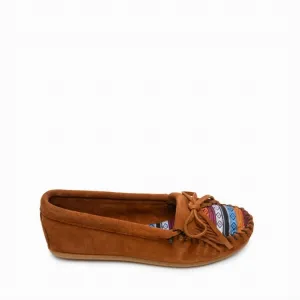 Women's Kilty Hardsole Moccasin In Brown Arizona Fabric