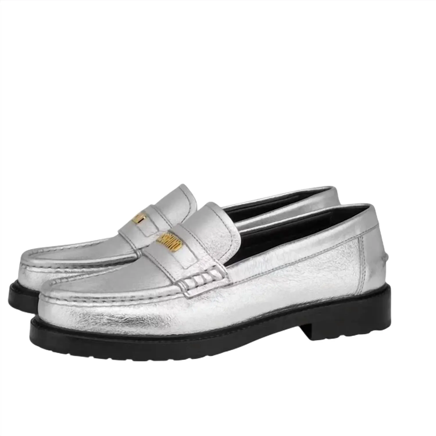 Women's Laminated Calfskin Loafer In Silver