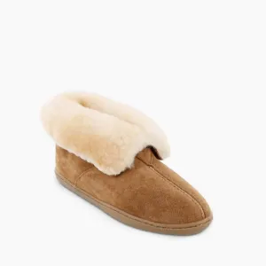Women's Sheepskin Wide Ankle Moccasin Boot In Tan
