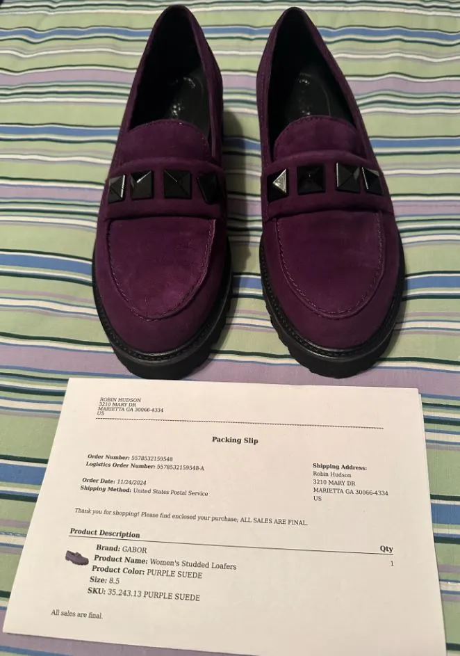 Women's Studded Loafers In Purple Suede-US 8.5 / purple suede